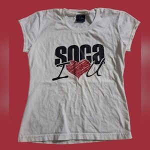 YORK 'Soca I Love U' White Graphic Shortsleeves T-Shirt Heart Black Print Medium